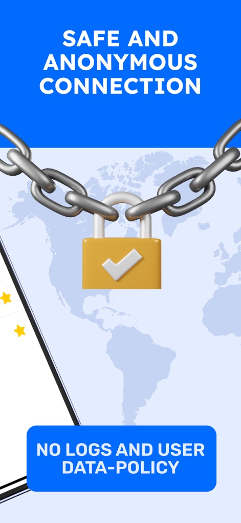 Mix VPN - Fast & Unlimited - This visual emphasizes Mix VPN's commitment to user privacy, showcasing a robust lock and chain icon symbolizing a secure connection, and clearly stating its strict 'No Logs' and user data policy.