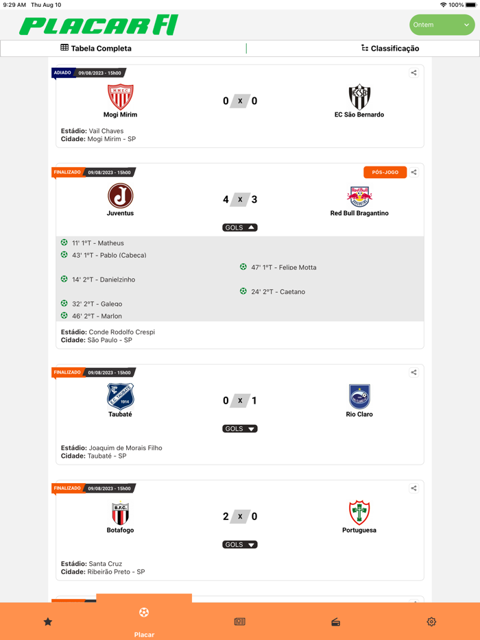 Placar FI - Futebol Interior