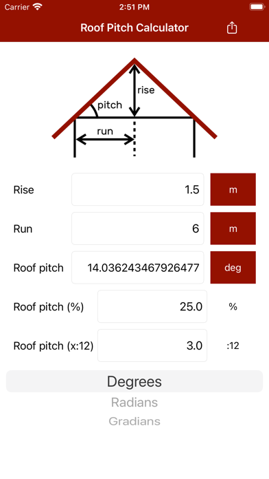 Roof Pitch Calculator Screenshot