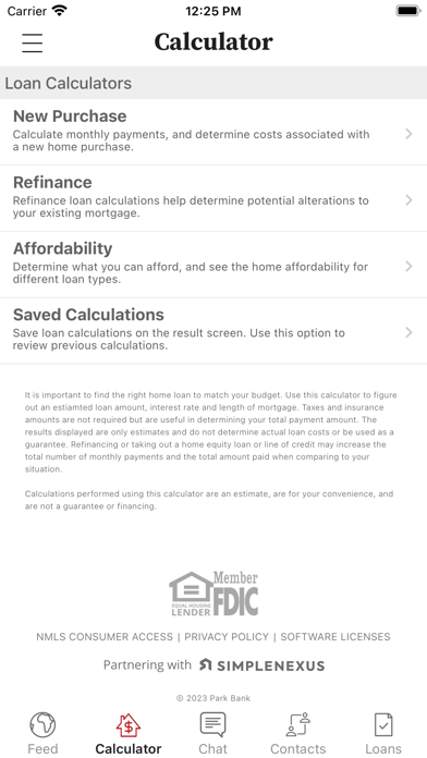Park Bank Mortgage Screenshot
