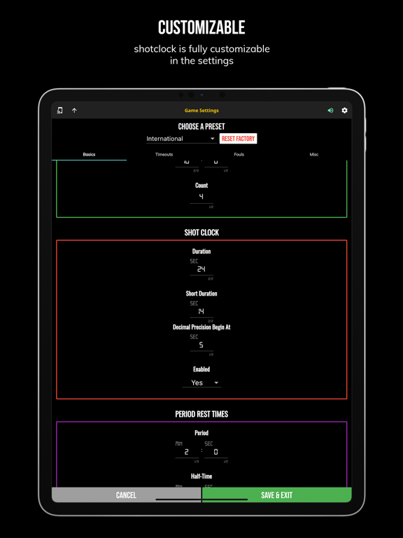 BT Basketball Shotclock iPad screenshot 6 - Sports app