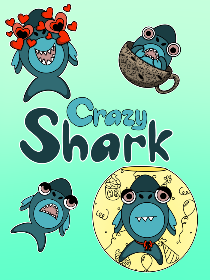 Crazy Shark Stickers