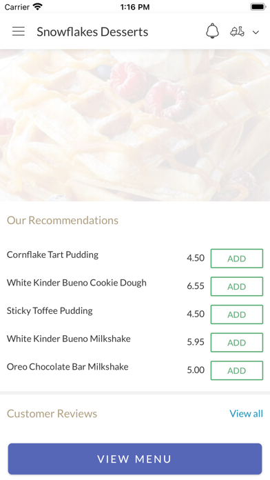 Snowflakes Desserts Mansfield. Screenshot