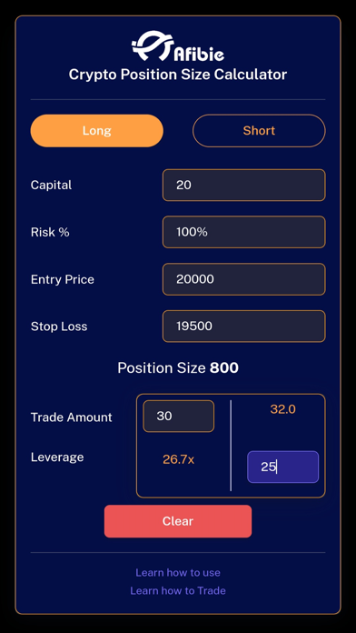 Crypto Position Size Calc Screenshot