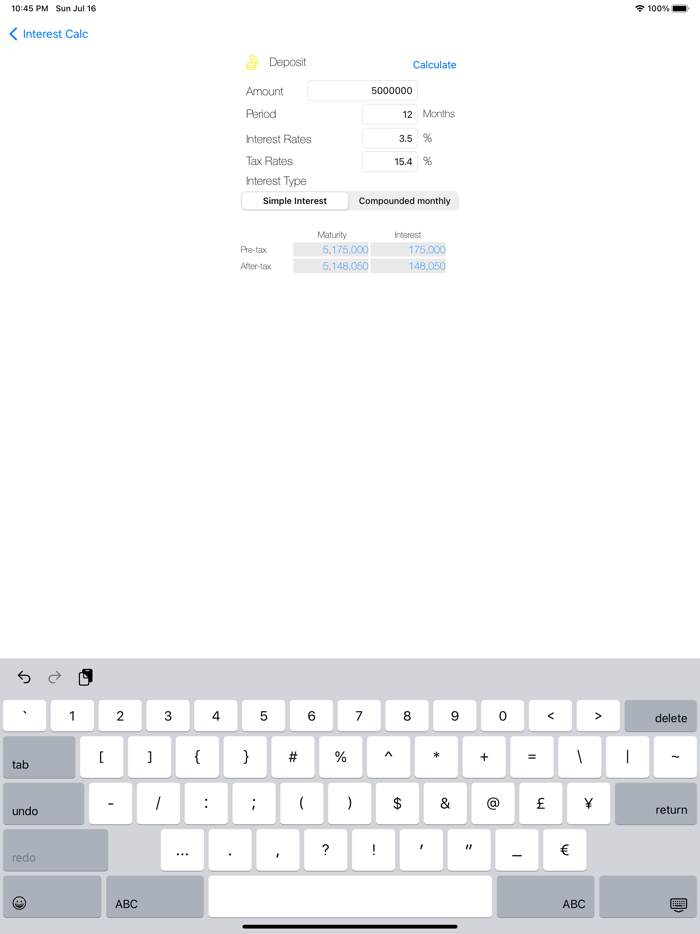 Interest Calculator deposits