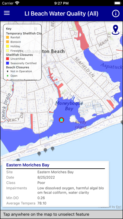 LI Beach Water Quality Screenshot