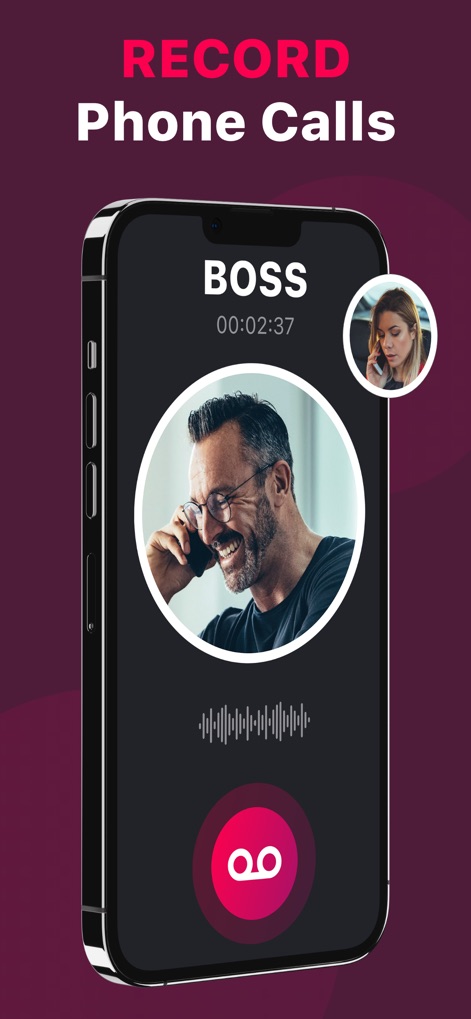 Call Recorder - Phone ACR - Observe the app's intuitive interface displaying caller details like the contact name and call duration, alongside a real-time audio waveform during an ongoing call.