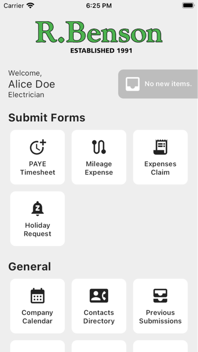 R. Benson App Screenshot