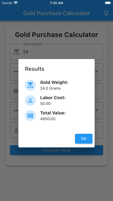 Gold Purchase Calculator Screenshot