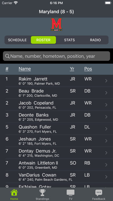 Maryland Football Schedules Screenshot