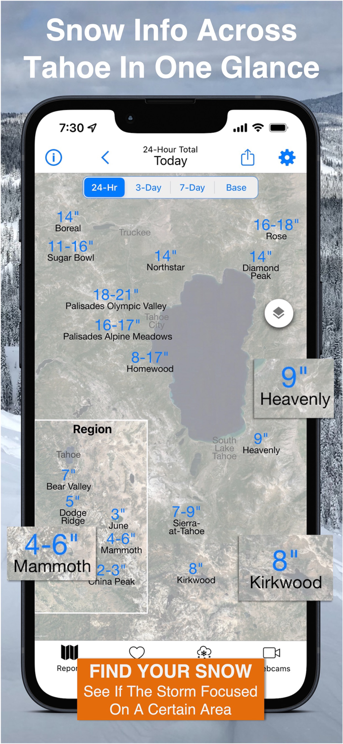 Tahoe Snow Map and Webcams