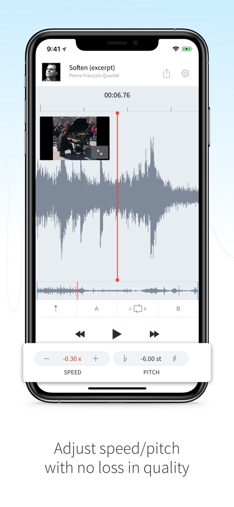 AudioStretch Lite - Achieve ideal learning conditions by adjusting playback speed and pitch without sacrificing audio fidelity, even when integrating a video source.