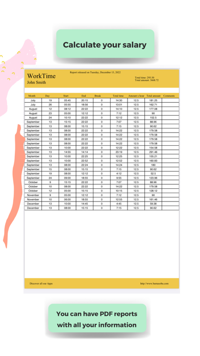 Work Time and Hours Tracker Screenshot