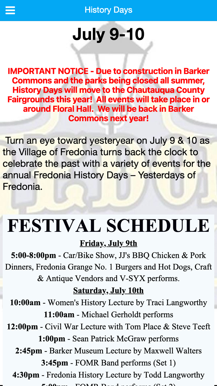 Festivals Fredonia App