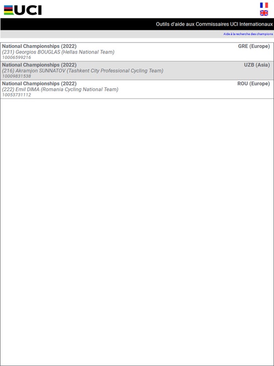 UCI Commissaires Help Tab