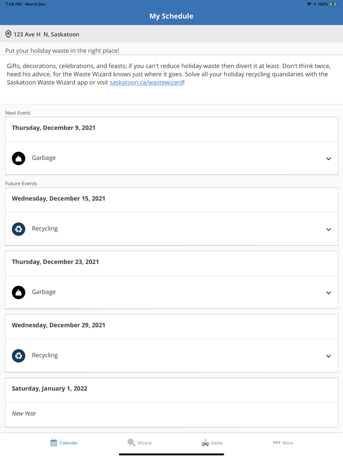 Saskatoon Waste Wizard