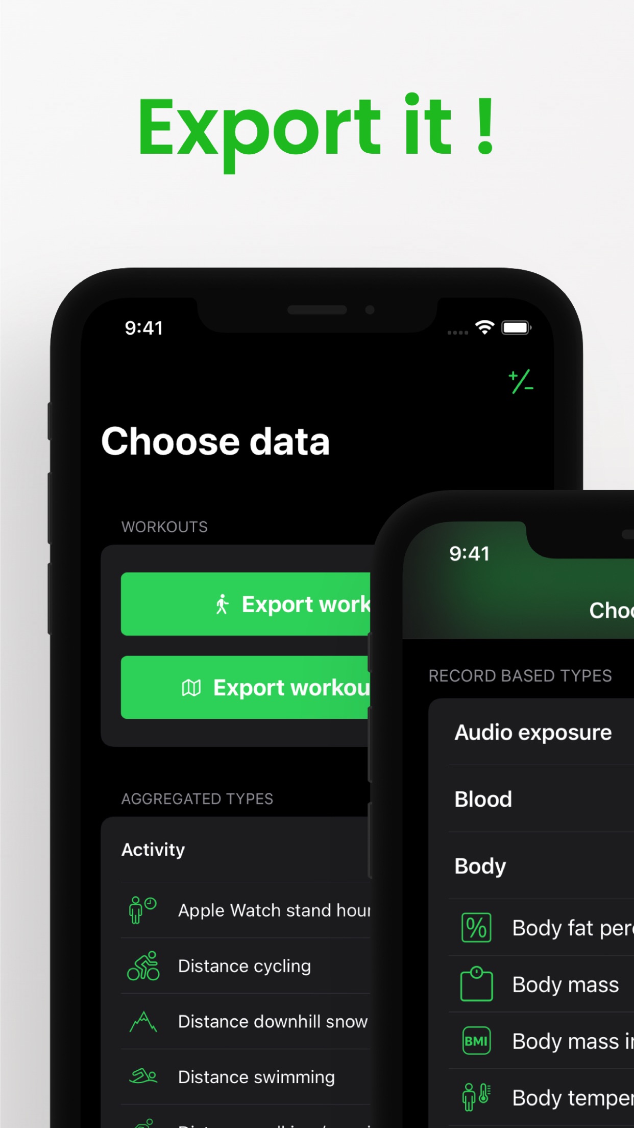 Screenshot do app Health Export CSV