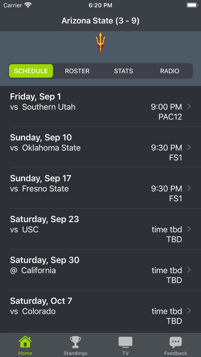 Arizona St Football Schedules Screenshot