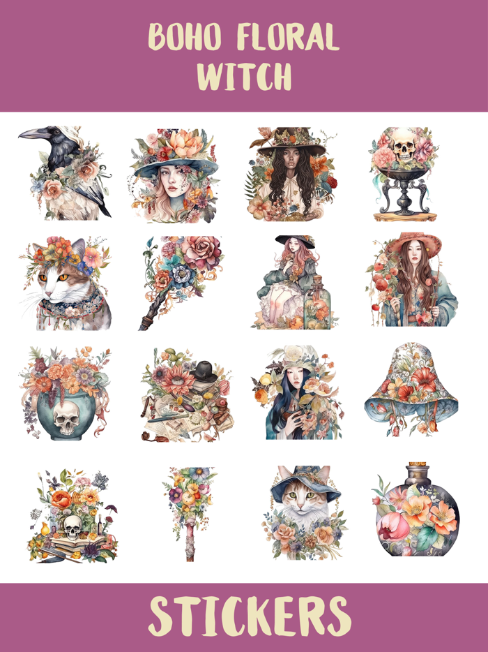 Boho Floral Witch Stickers
