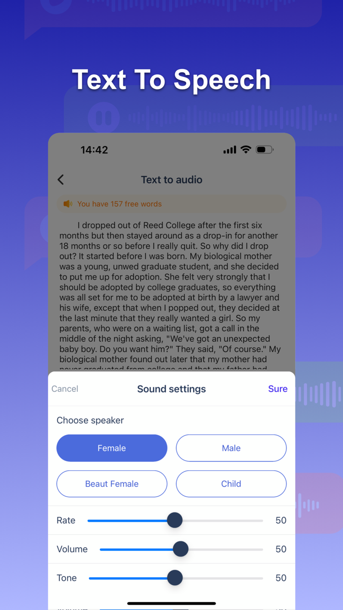 Transcribe speech to text
