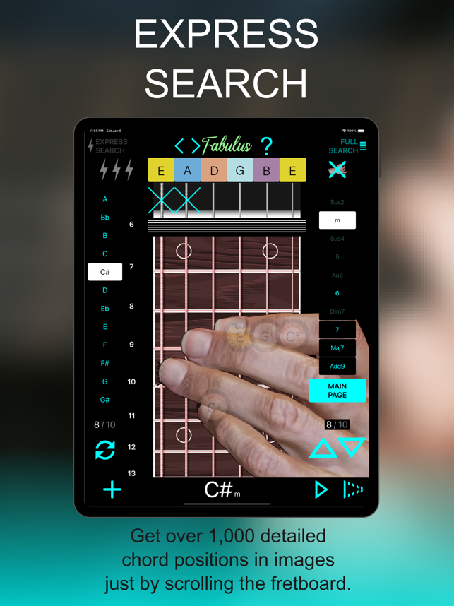 Екранна снимка за изучаване на акорди за китара FABULUS