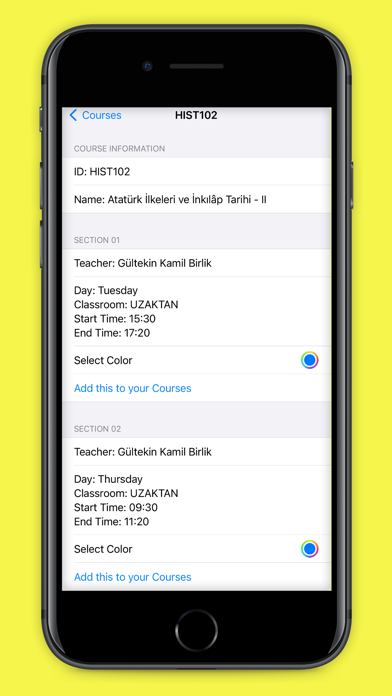 Atilim Schedule Screenshot