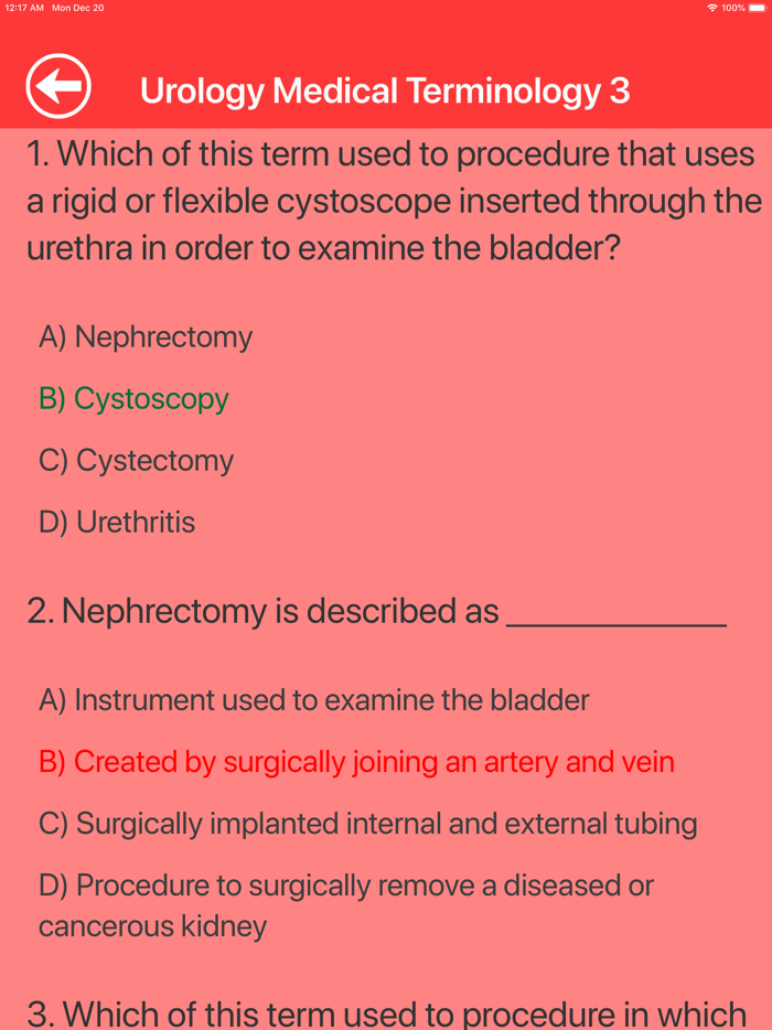 Urology Medical Terms Quiz