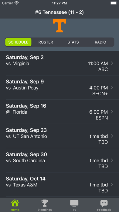 Screenshot #1 pour TN Football Schedules