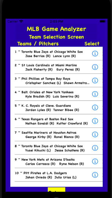 MLB Game Analyzer Screenshot