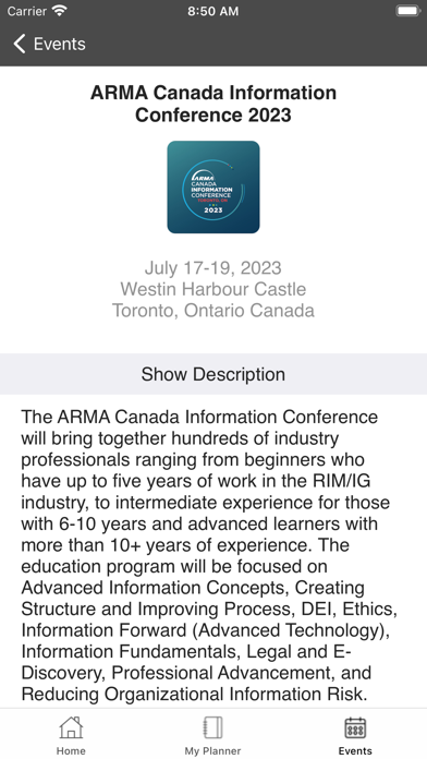 ARMA International Conferences Screenshot