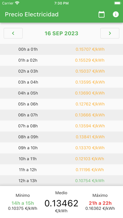 Precio Electricidad España Screenshot