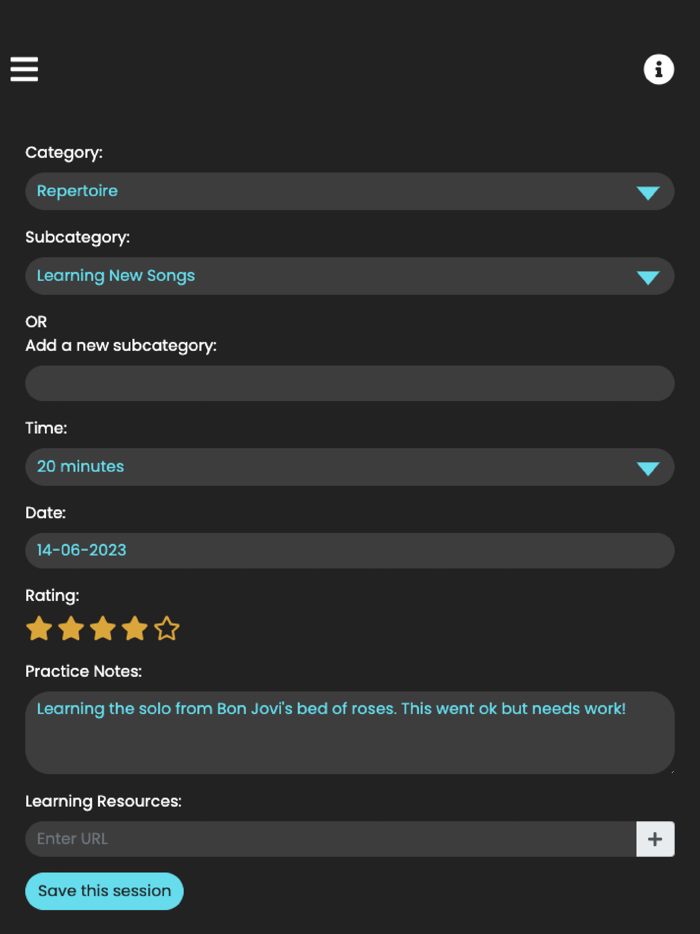 Guitar Practice Planner and Log
