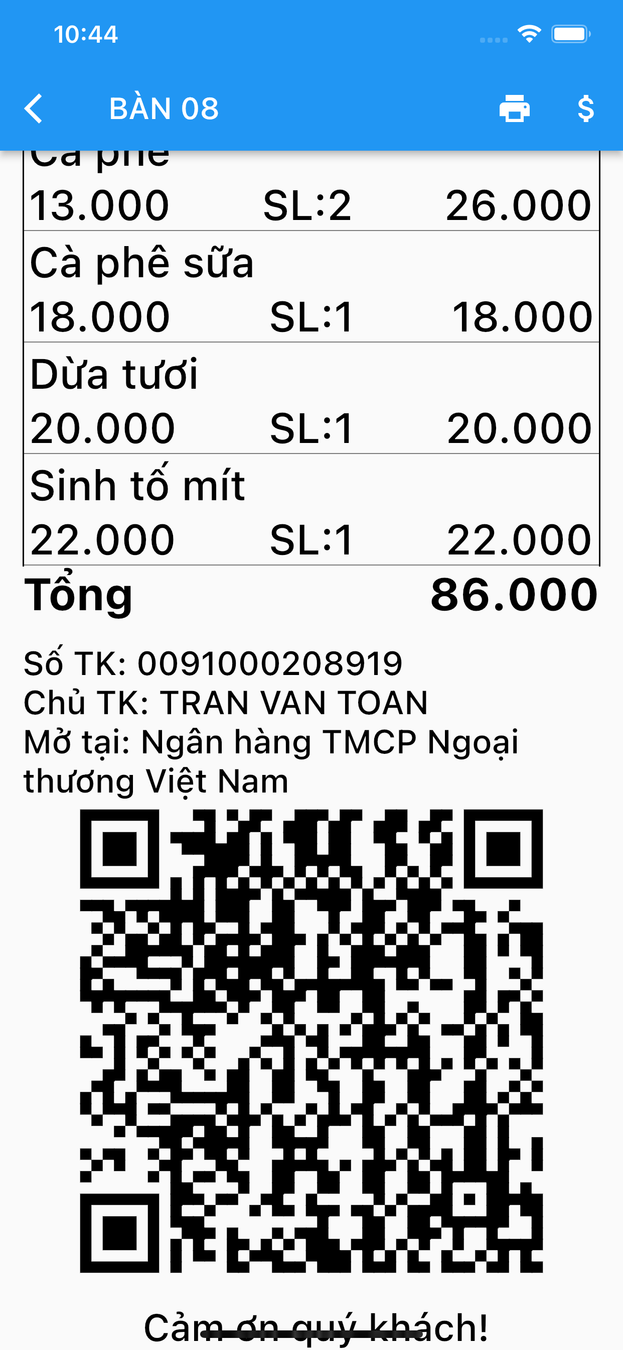 Tính tiền TV