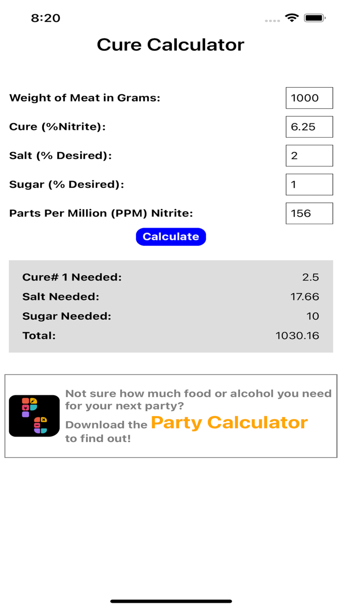 Cure Calculator