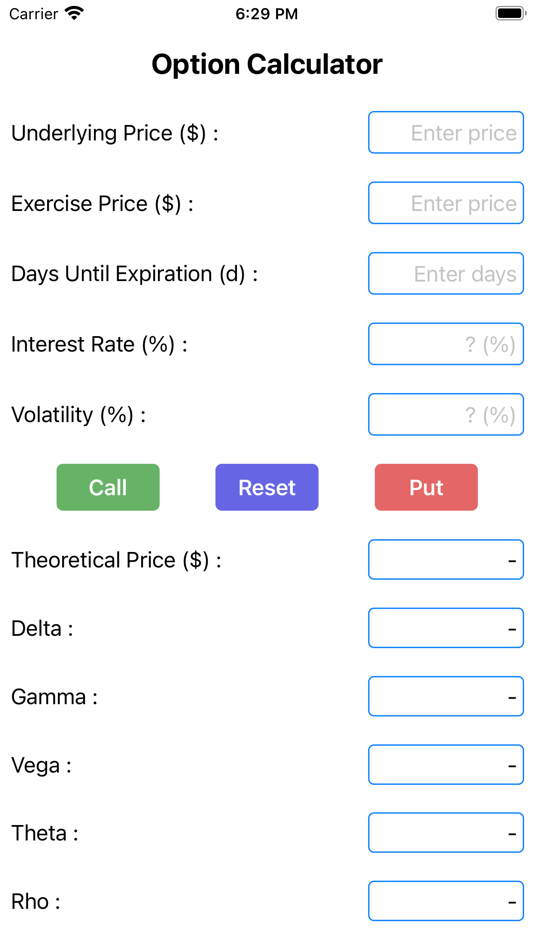 #1. Easy Option Calculator (iOS) Podle: Guoli Jian