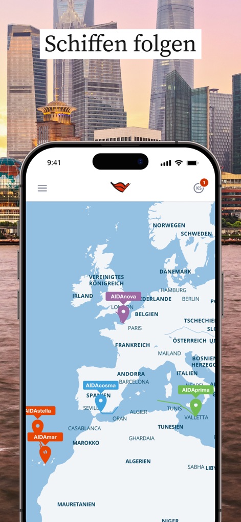 AIDA Cruises - Users can follow the entire AIDA fleet in real-time, with an interactive map displaying the current locations of individual ships.