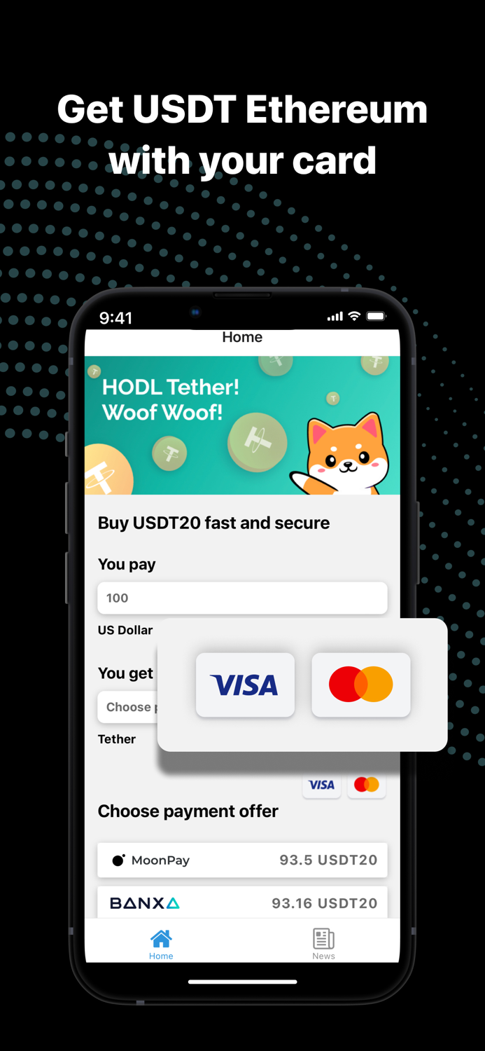 Buy USDT ETH with credit card