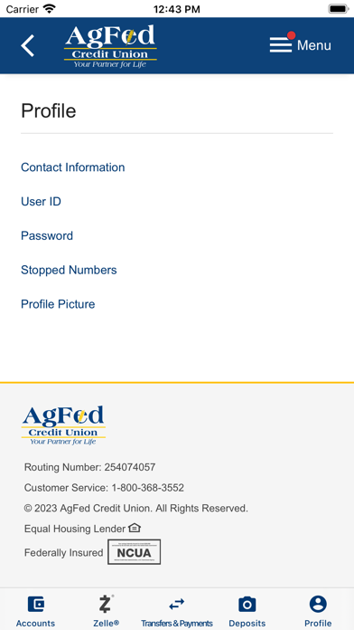 AgFed Credit Union Screenshot