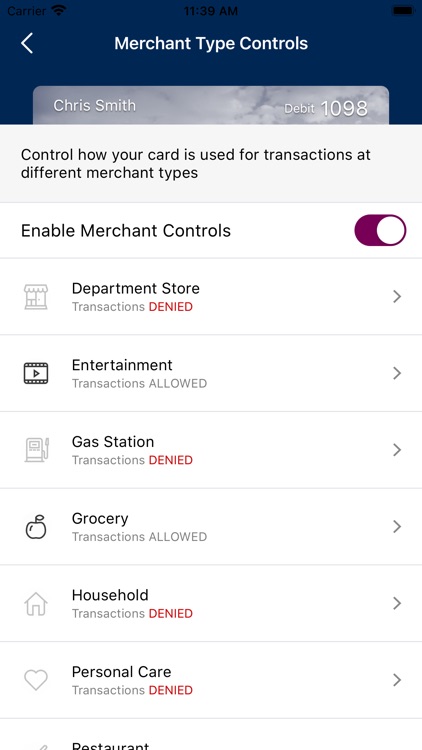 Florence Bank Card Controls screenshot-3