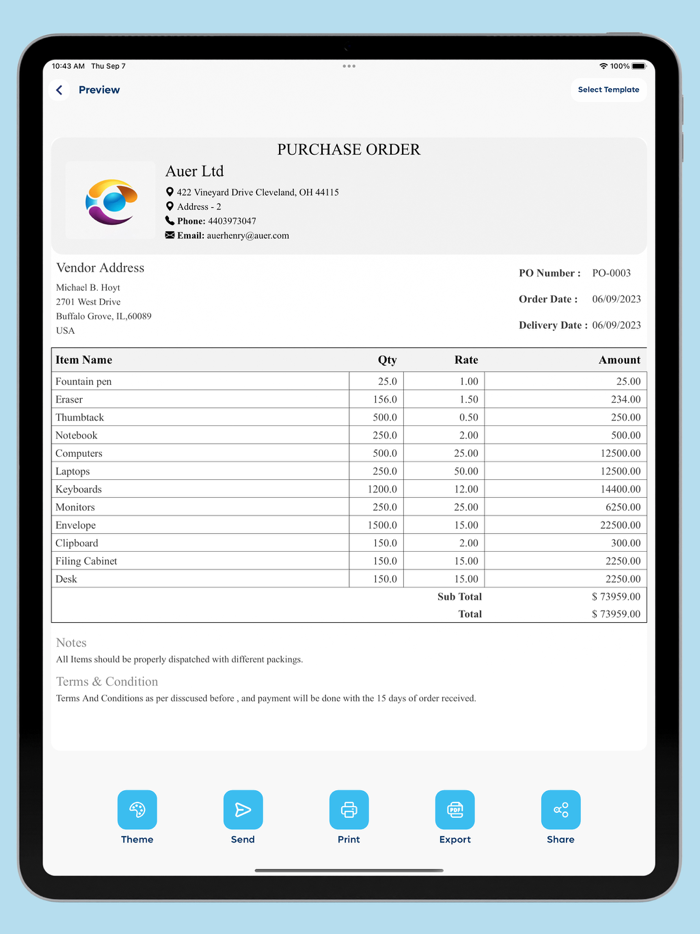 PO - Purchase Order Generator