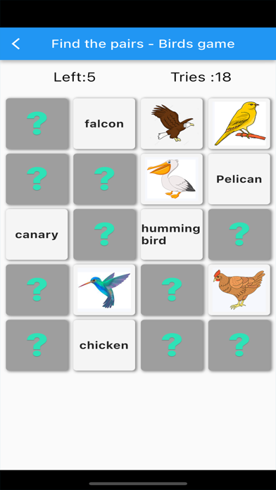 Find the pairs - Birds game Screenshot