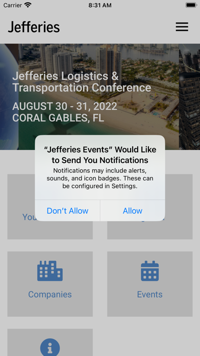 Jefferies Conferences & Events Screenshot