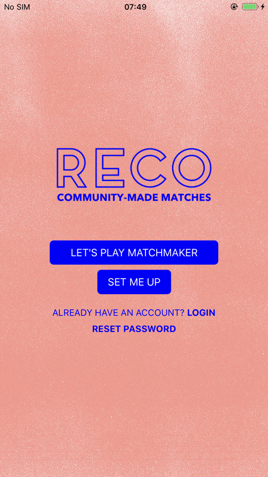 #1. Reco: a matchmaking app (iOS) Podle: HEL CORP