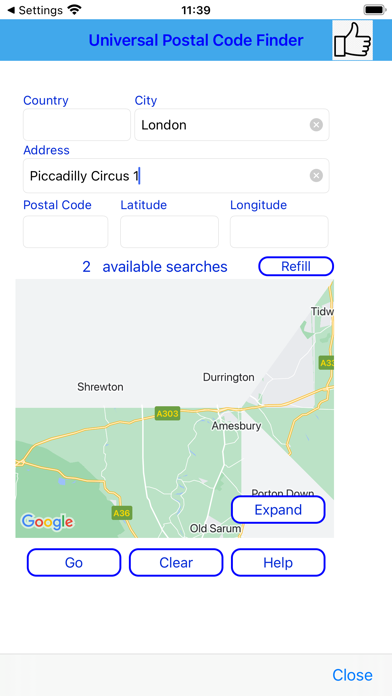 Universal Postal Code Finder Screenshot