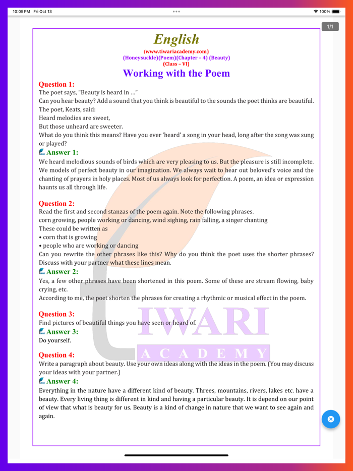 Class 6 English Solutions