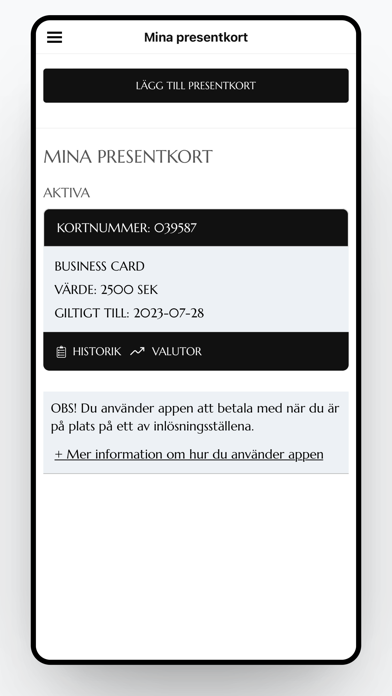RestaurangGuiden's Gift Card Screenshot