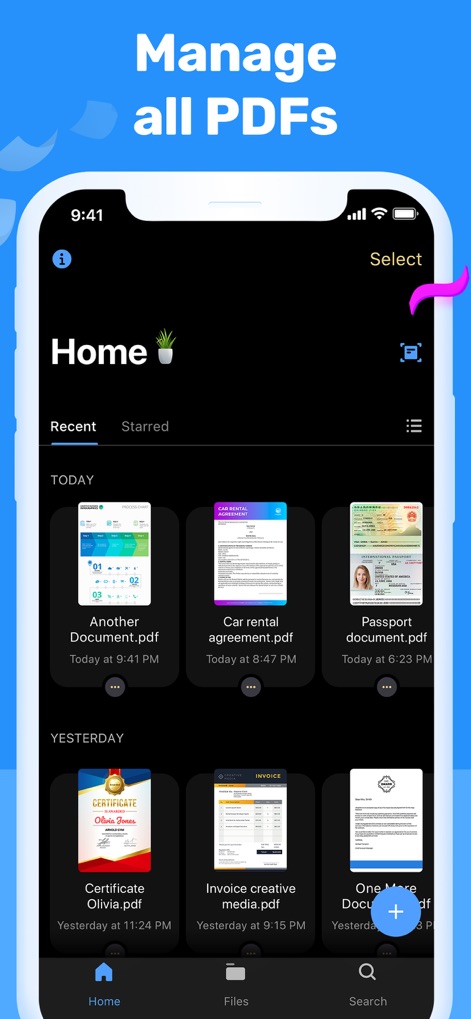 PDF Hero - PDF Editor & Reader - The app offers a centralized hub for all PDF documents, featuring quick access to recent files and efficient search functionality.