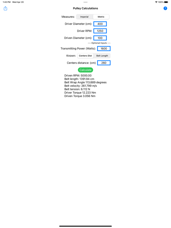 Belt & Pulley Calculator iPad screenshot 4 - Productivity app