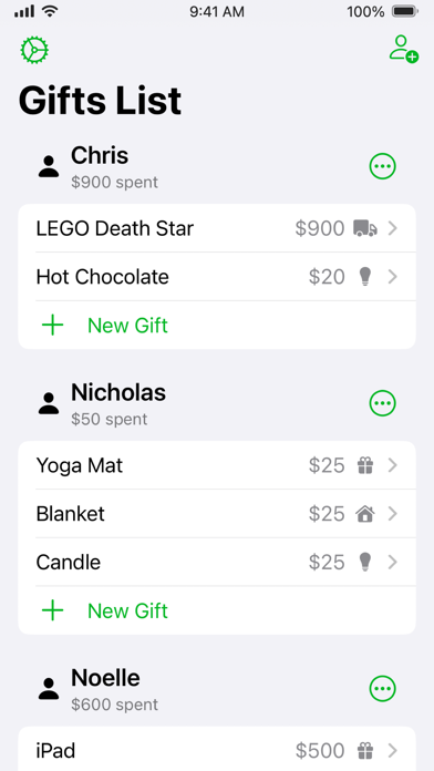 Holiday Gifts List Screenshot