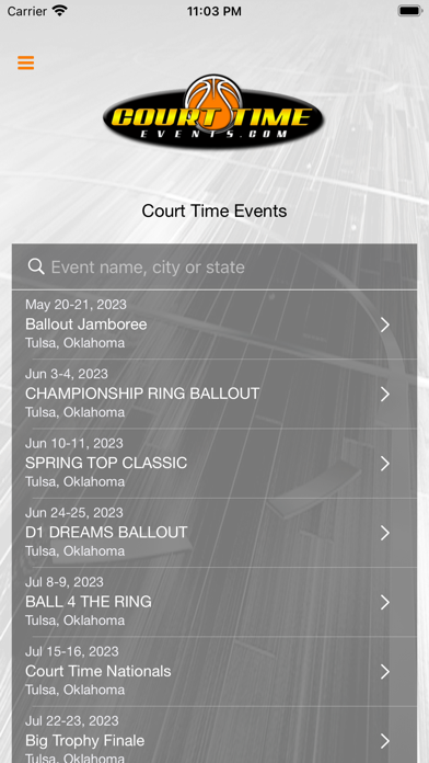 Court Time Events Screenshot